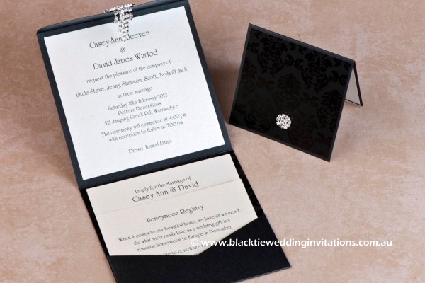grace ebony - invitation with reply and registry card plus thank you card