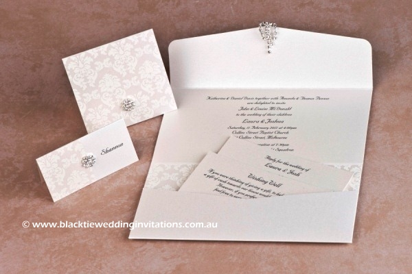 grace ivory - place card, thank you card and invitation with reply and wishing well cards