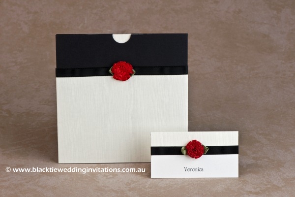 single red rose - invitation and place card