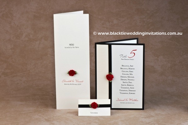 single red rose - menu, place card and table list/menu
