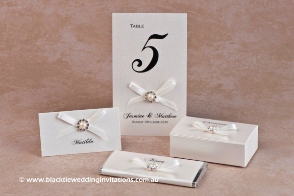 snowflake - place card, table number, favour box and personalised chocolate