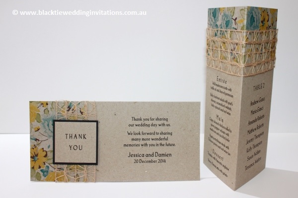 delicate bloom thank you card and table information card