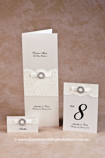 bridal lace - place card, menu and table number