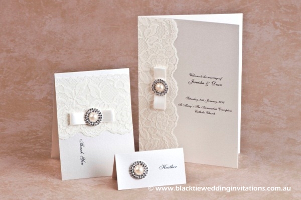 diamonds and pearls - thank you card, place card and service booklet cover