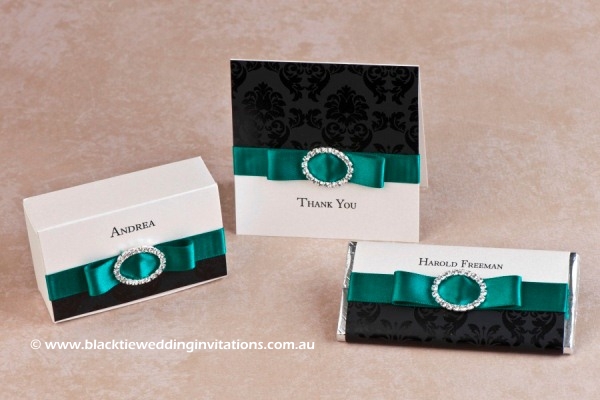 emerald palace - favour box, thank you card and personalised chocolate