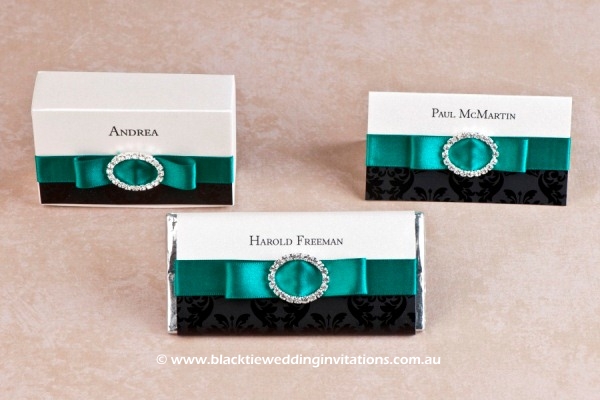 emerald palace - favour box, personalised chocolate and place card