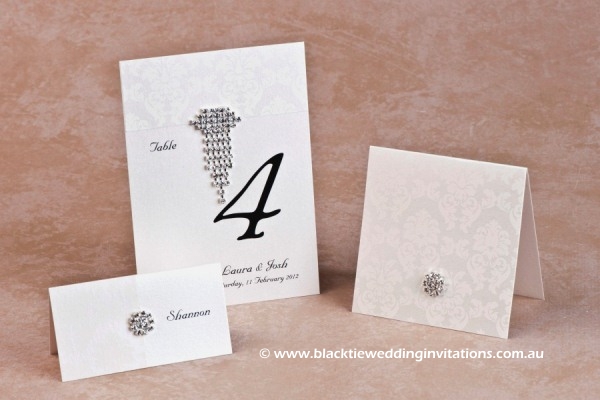 grace ivory - place card, table number and thank you card