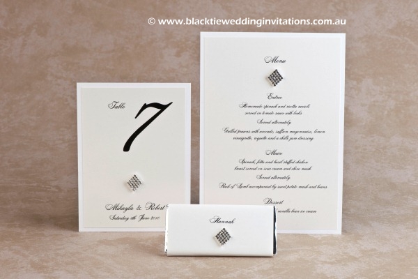 queen of diamonds - table number, personalised chocolate and menu