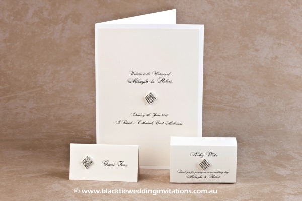 queen of diamonds - place card, service booklet cover and favour box