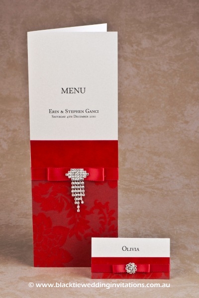 red - menu and place card