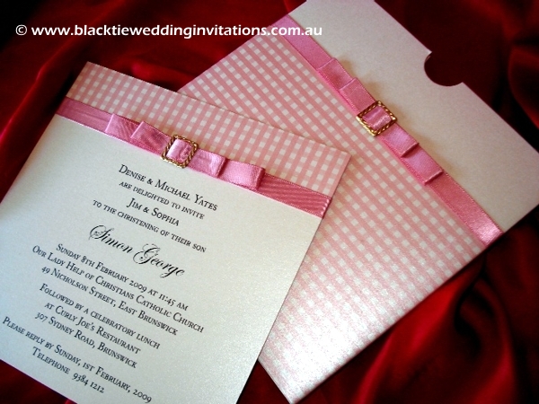 christening invitation pink on pink