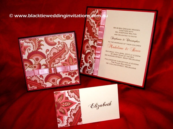 wedding invitation ruby damask