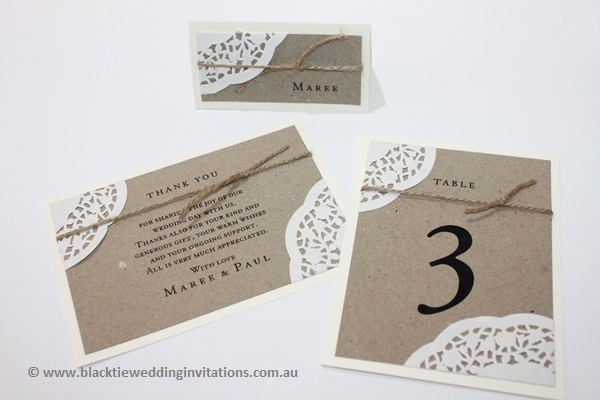 sentimental place card, thank you card and table number